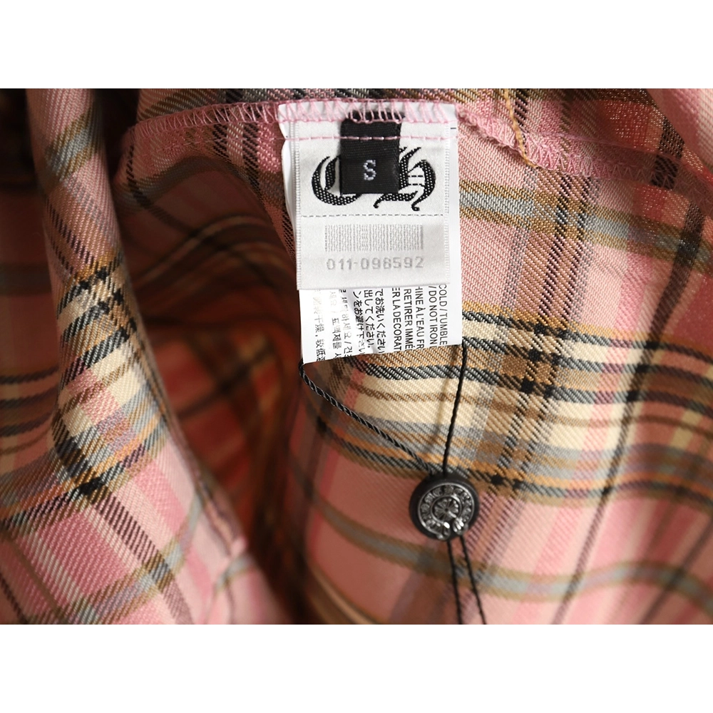 Chrome Hearts all-over printed double-sleeved leather logo plaid shirt,Chrome Hearts