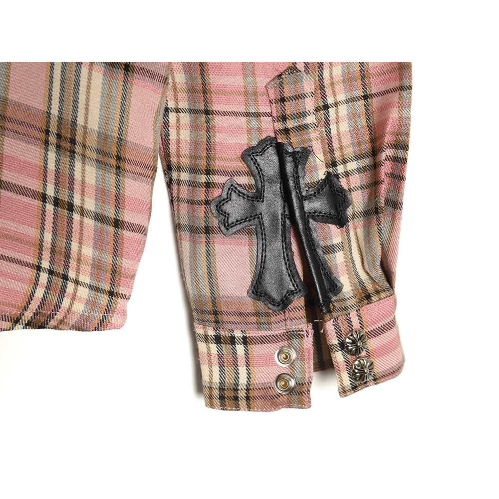 Chrome Hearts all-over printed double-sleeved leather logo plaid shirt,Chrome Hearts