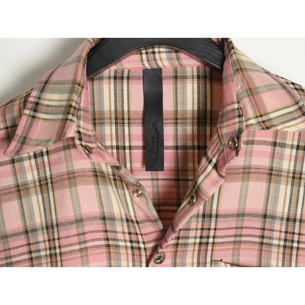 Chrome Hearts all-over printed double-sleeved leather logo plaid shirt,Chrome Hearts