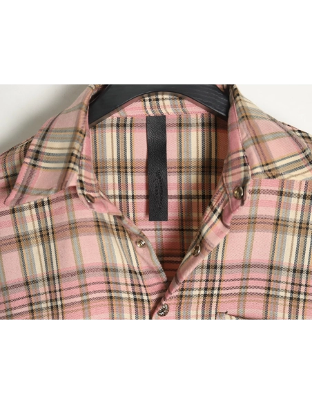 Chrome Hearts all-over printed double-sleeved leather logo plaid shirt,Chrome Hearts