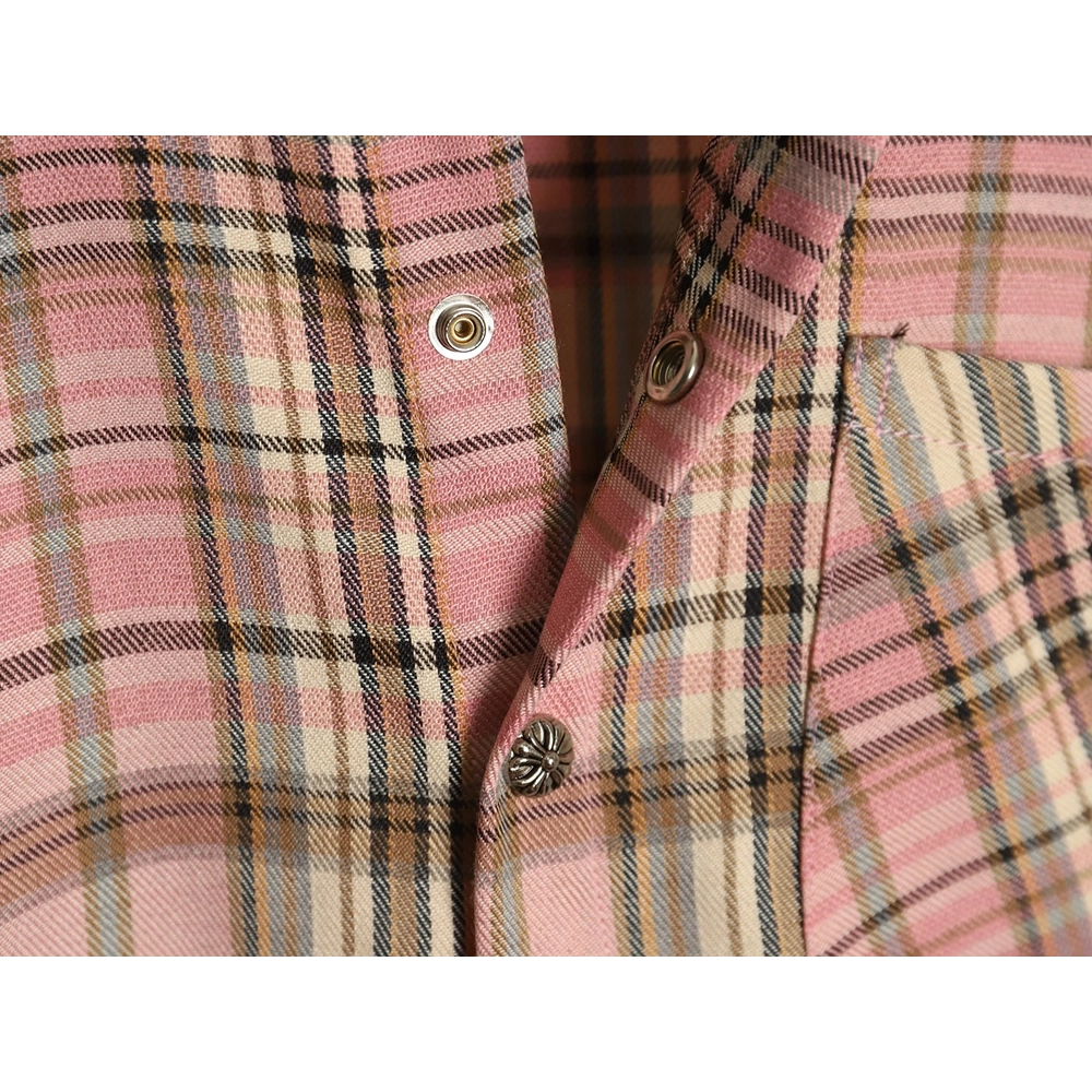 Chrome Hearts all-over printed double-sleeved leather logo plaid shirt,Chrome Hearts