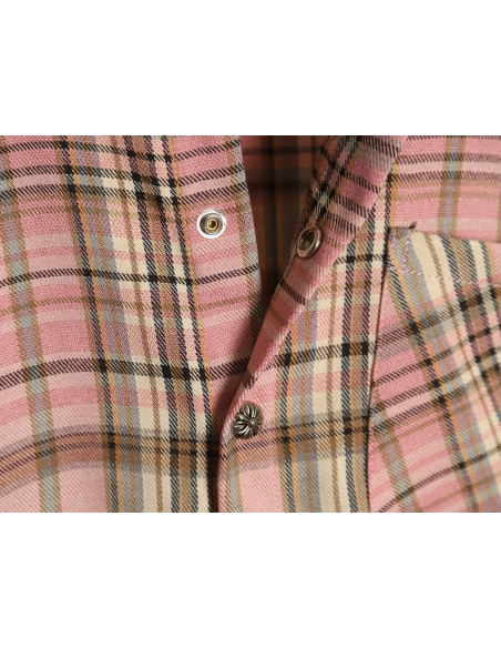 Chrome Hearts all-over printed double-sleeved leather logo plaid shirt,Chrome Hearts