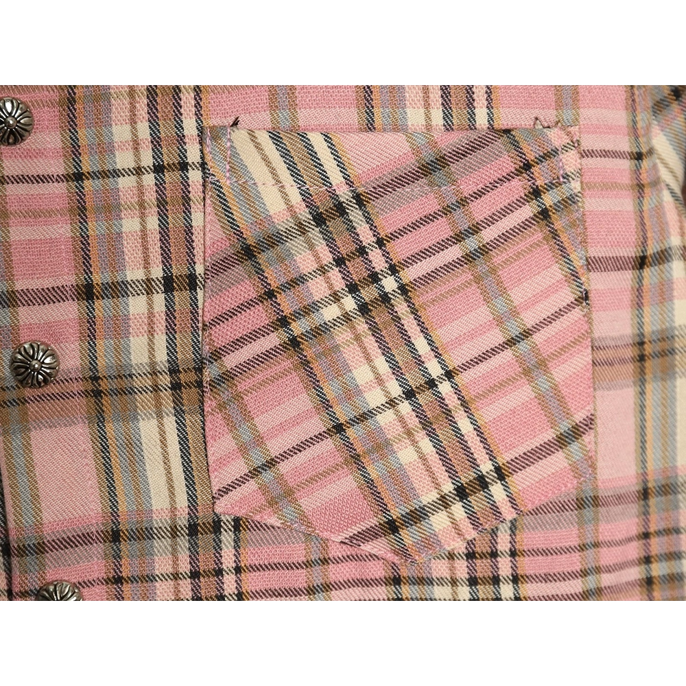 Chrome Hearts all-over printed double-sleeved leather logo plaid shirt,Chrome Hearts