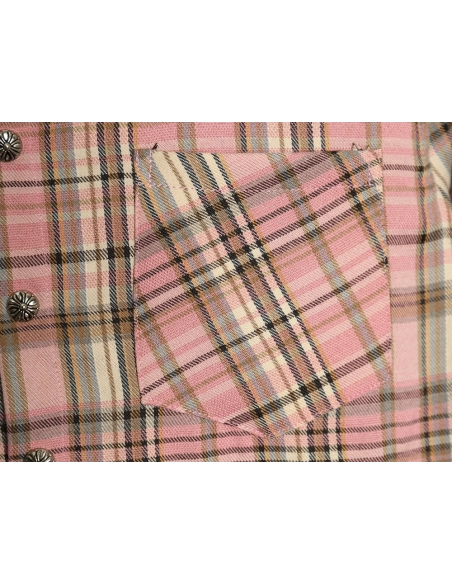 Chrome Hearts all-over printed double-sleeved leather logo plaid shirt,Chrome Hearts