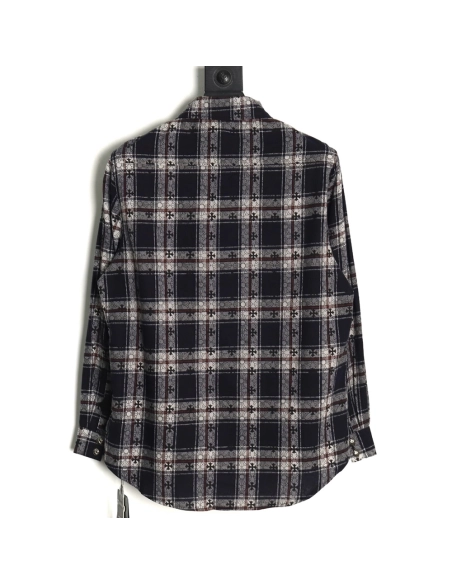 Chrome Hearts all-over printed cuffs leather plaid shirt,Chrome Hearts