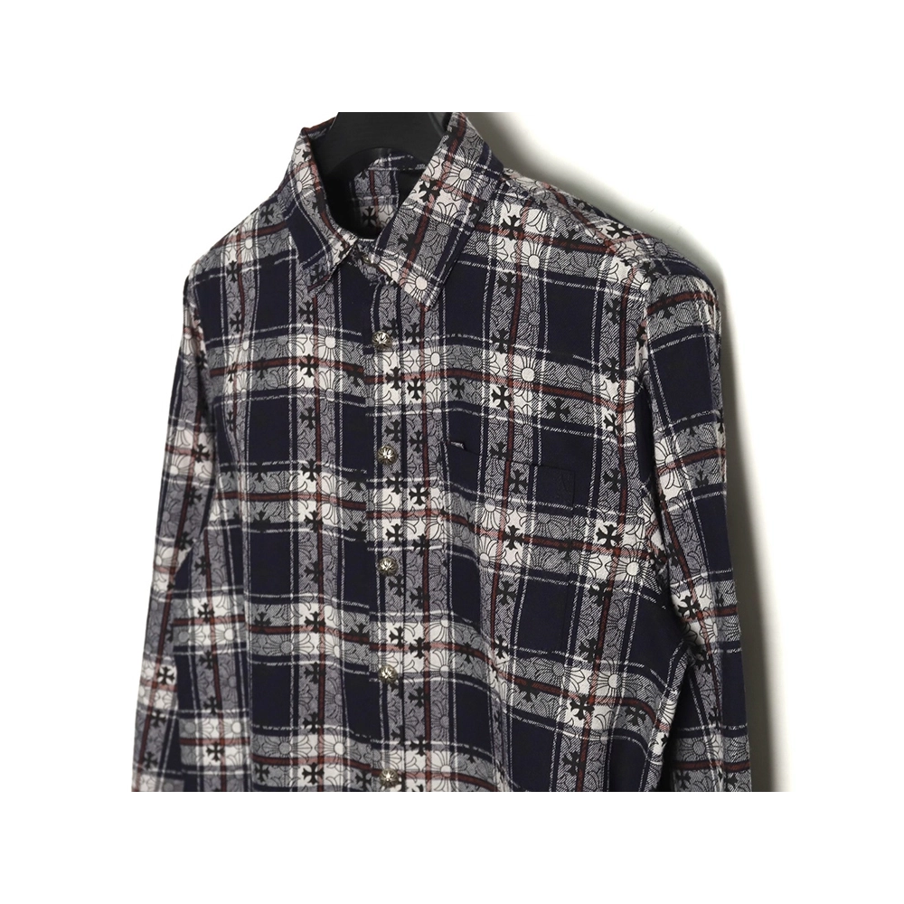 Chrome Hearts all-over printed cuffs leather plaid shirt,Chrome Hearts