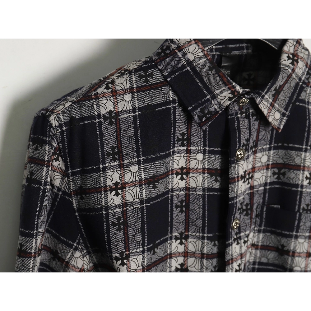 Chrome Hearts all-over printed cuffs leather plaid shirt,Chrome Hearts