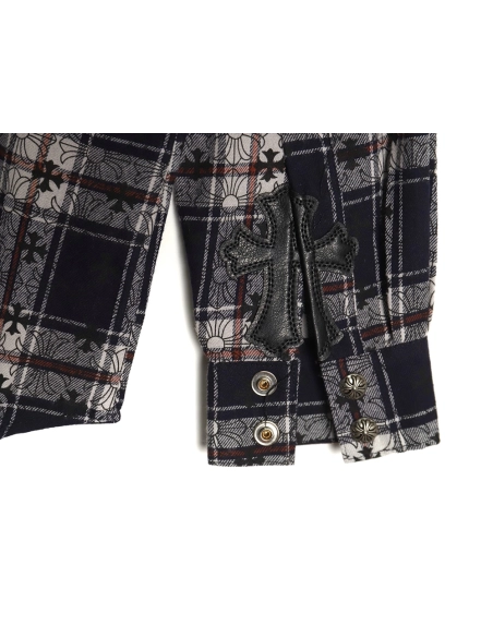 Chrome Hearts all-over printed cuffs leather plaid shirt,Chrome Hearts