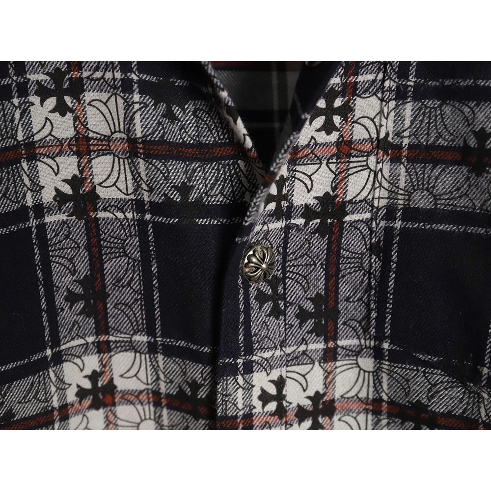 Chrome Hearts all-over printed cuffs leather plaid shirt,Chrome Hearts