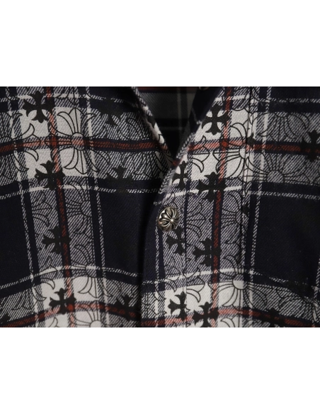 Chrome Hearts all-over printed cuffs leather plaid shirt,Chrome Hearts