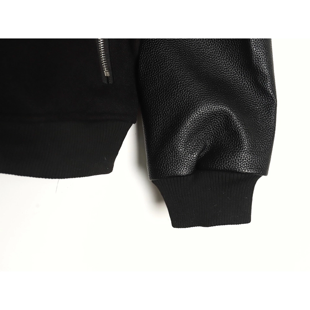 Chrome Hearts cross-patch multi-label leather sleeve baseball jacket,Chrome Hearts