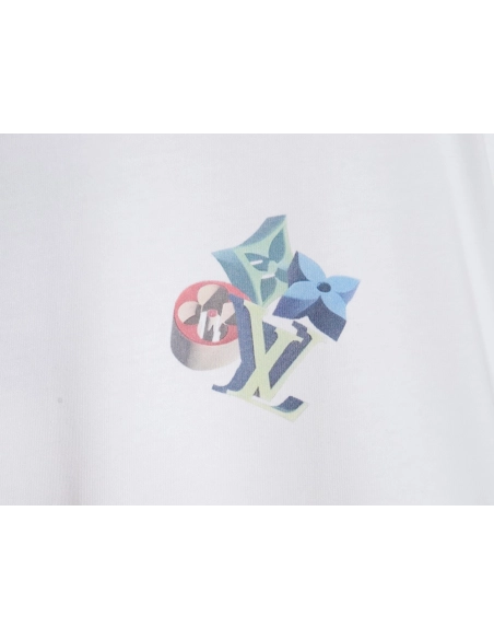 Louis Vuitton 3D monogram pattern round neck short sleeves TSK1,Louis Vuitton