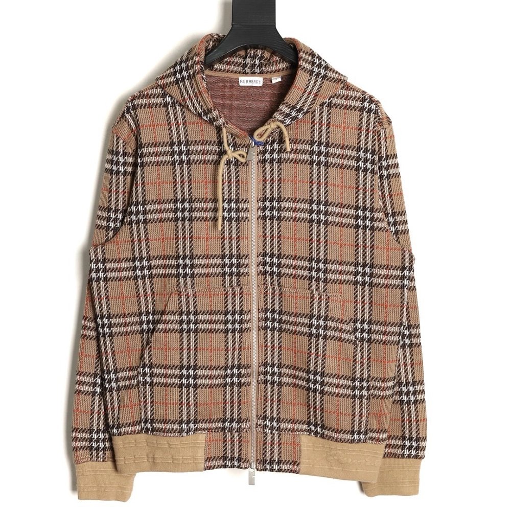 Burberry Large Check Blended Knitted Check Hooded Jacket,Burberry