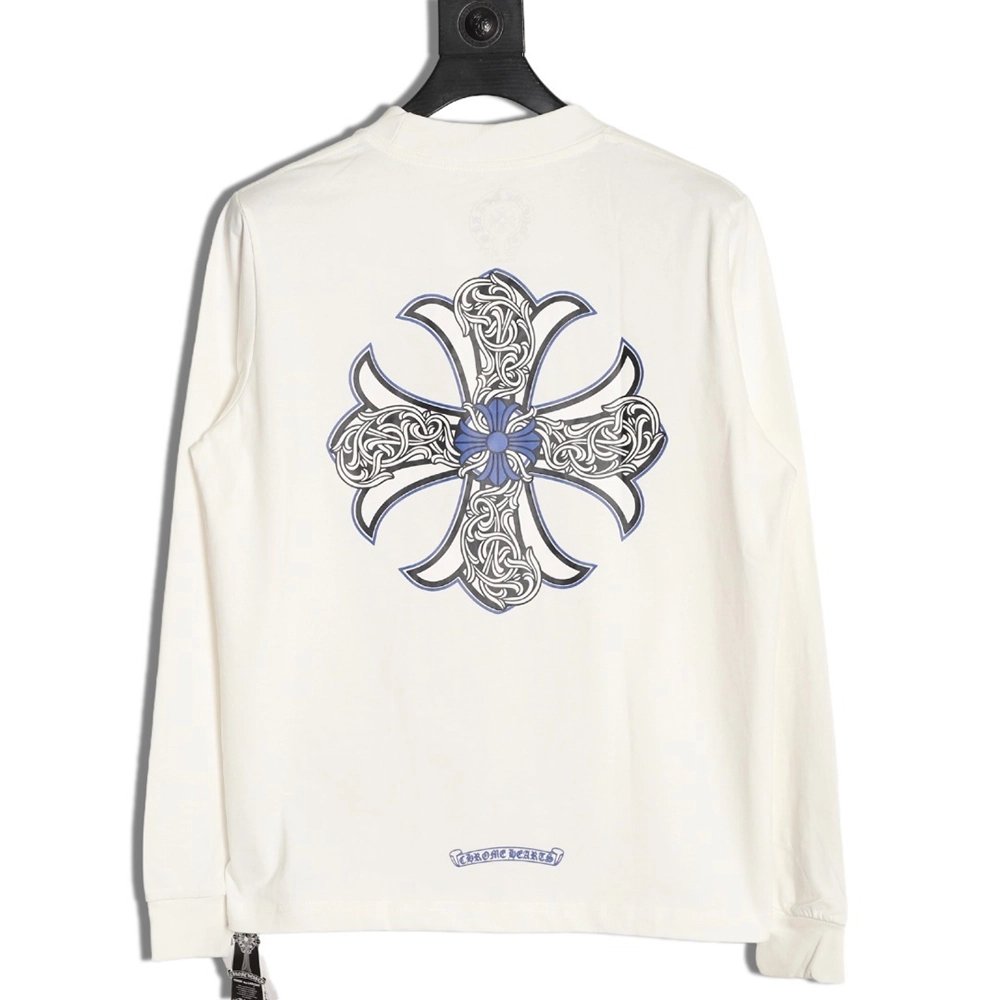 Chrome hearts blue horseshoe cross round neck long sleeves,Chrome Hearts