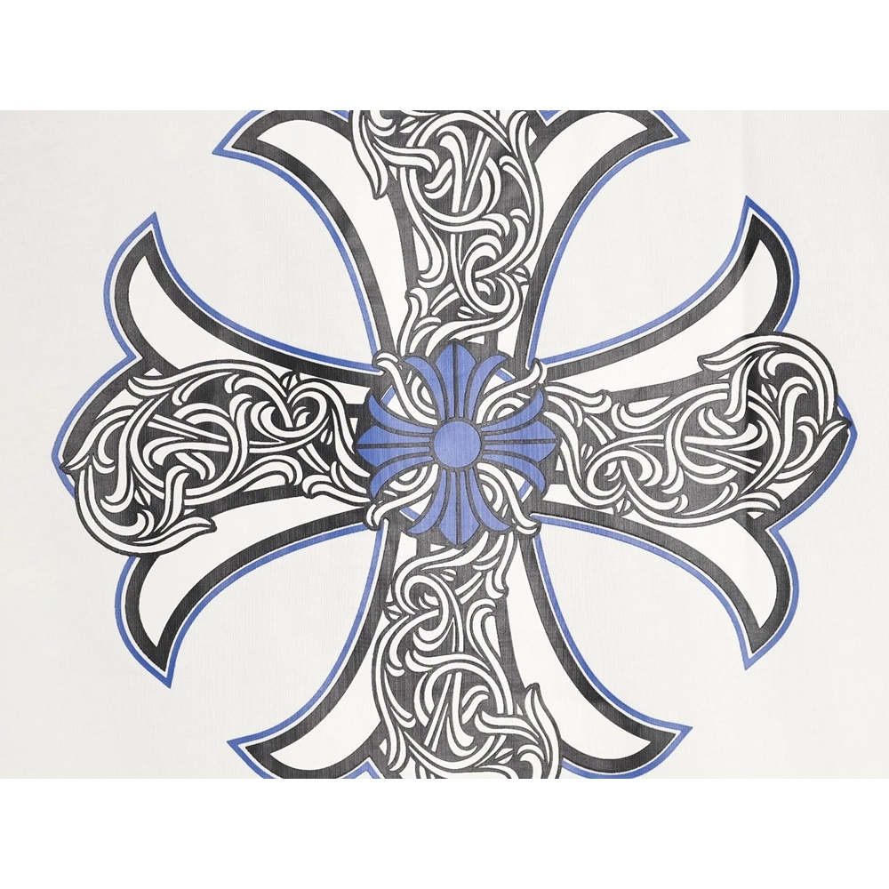 Chrome hearts blue horseshoe cross round neck long sleeves,Chrome Hearts