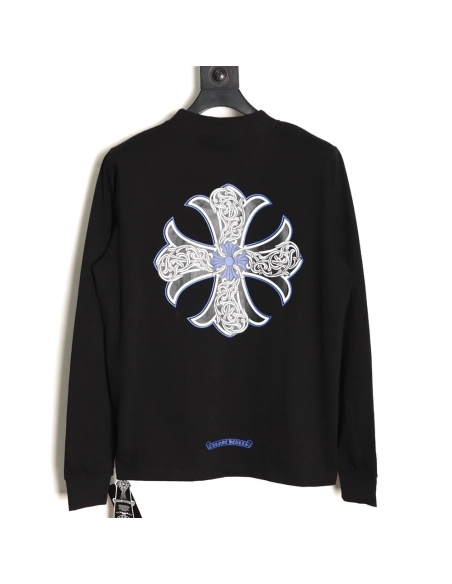 Chrome hearts blue horseshoe cross round neck long sleeves TSK1,Chrome Hearts