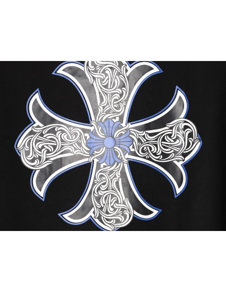 Chrome hearts blue horseshoe cross round neck long sleeves TSK1,Chrome Hearts