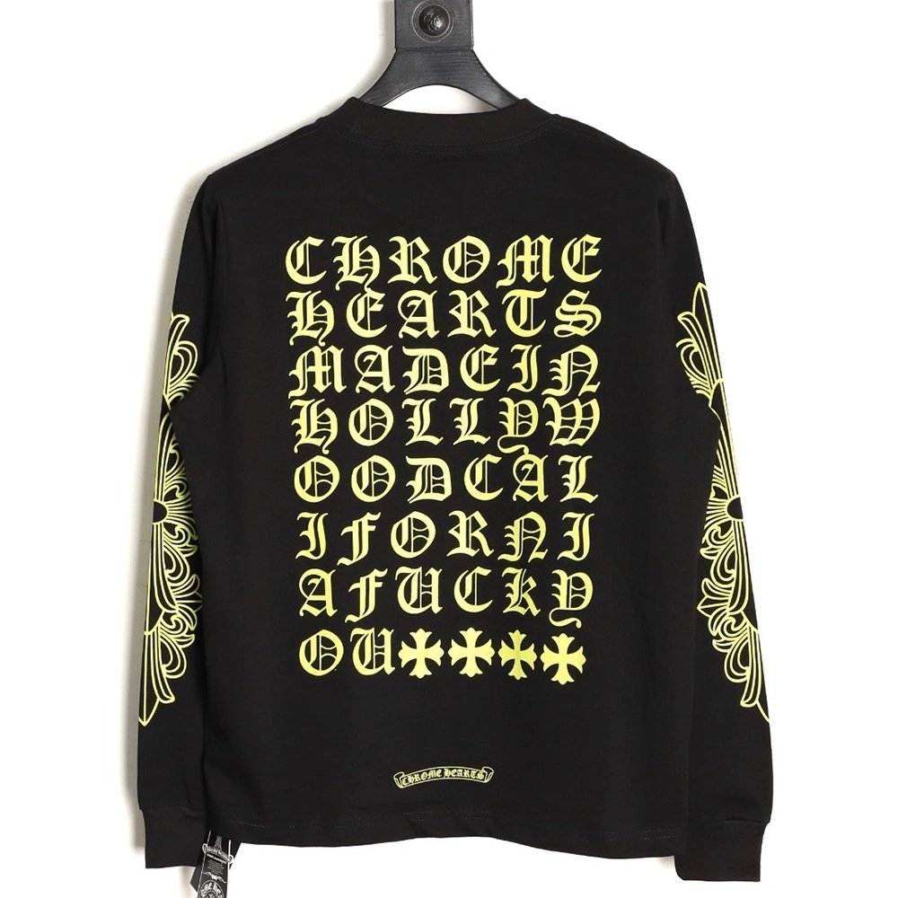 Chrome hearts Sanskrit lemon green round neck long sleeves TSK1,Chrome Hearts