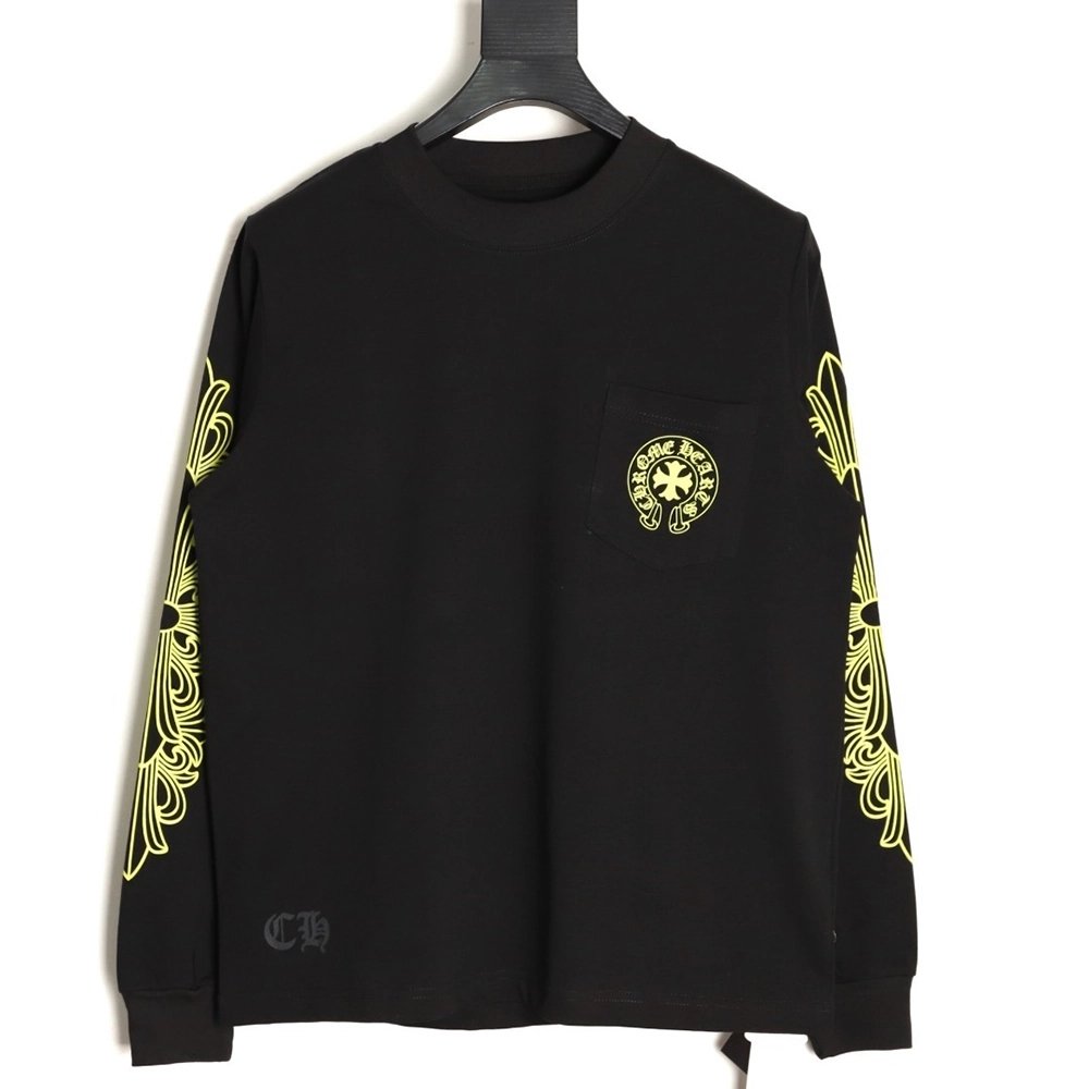Chrome hearts Sanskrit lemon green round neck long sleeves TSK1,Chrome Hearts