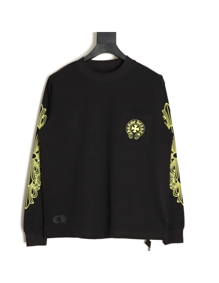 Chrome hearts Sanskrit lemon green round neck long sleeves TSK1,Chrome Hearts