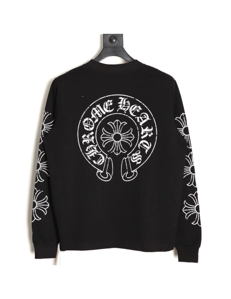 Chrome hearts damaged horseshoe round neck long sleeves TSK1,Chrome Hearts