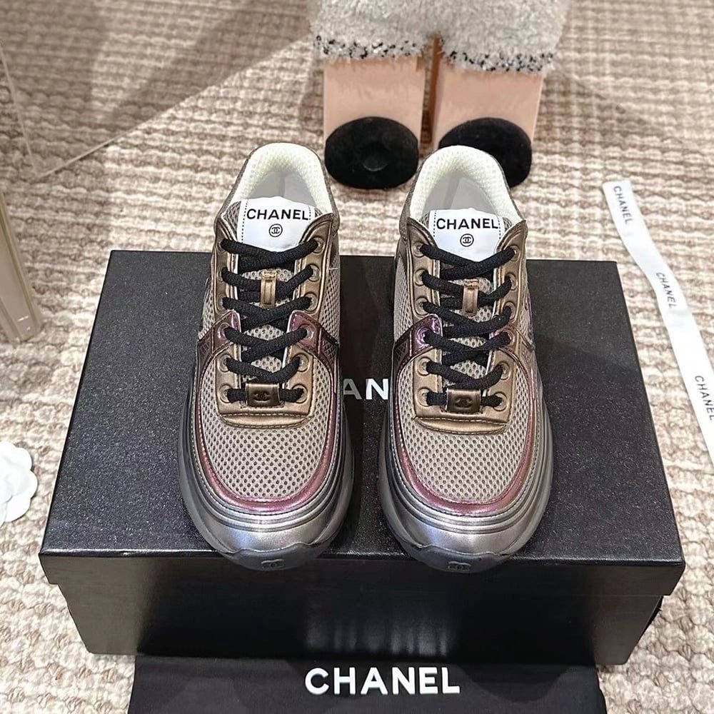 Chanel Sneaker Khaki Silver Dark Purple,CHANEL SNEAKERS