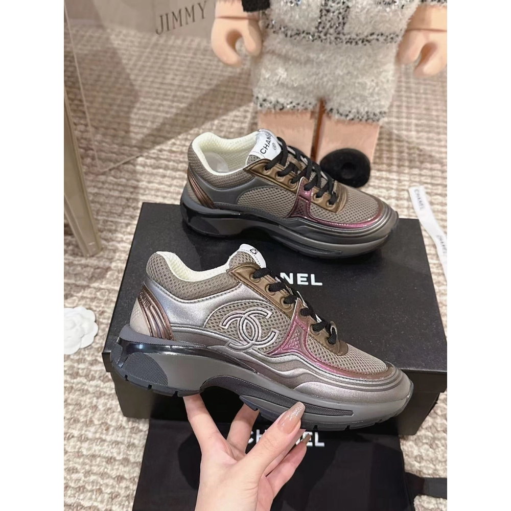 Chanel Sneaker Khaki Silver Dark Purple,CHANEL SNEAKERS