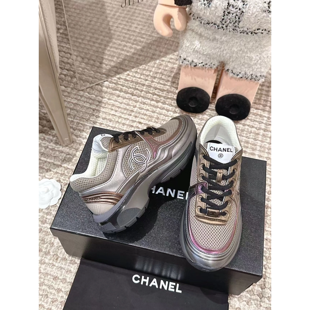 Chanel Sneaker Khaki Silver Dark Purple,CHANEL SNEAKERS