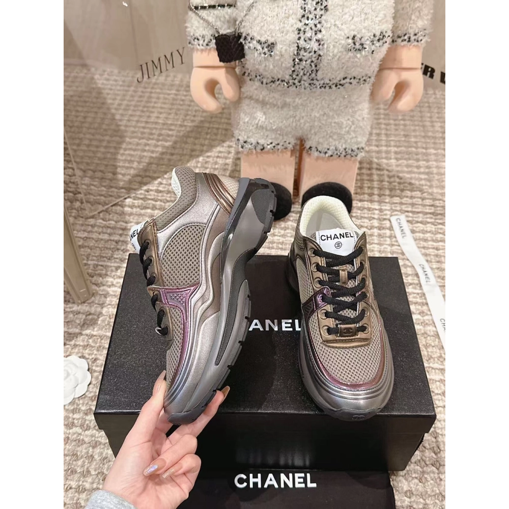 Chanel Sneaker Khaki Silver Dark Purple,CHANEL SNEAKERS