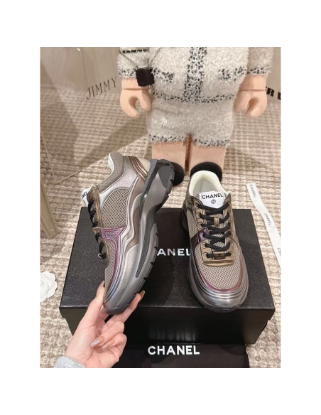 Chanel Sneaker Khaki Silver Dark Purple,CHANEL SNEAKERS