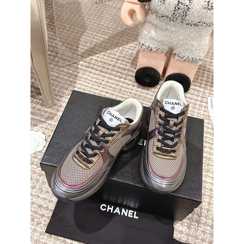 Chanel Sneaker Khaki Silver Dark Purple,CHANEL SNEAKERS