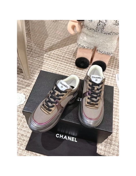 Chanel Sneaker Khaki Silver Dark Purple,CHANEL SNEAKERS