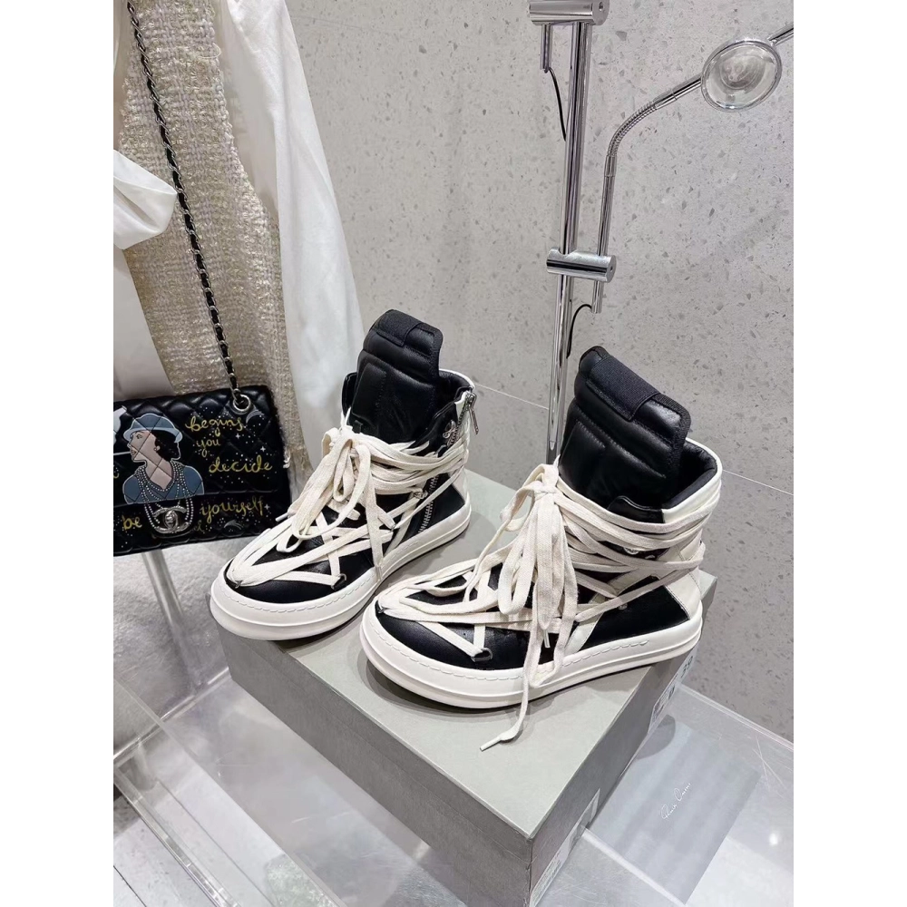 Rick Owens Geobasket Black Chalk White,RICK OWENS
