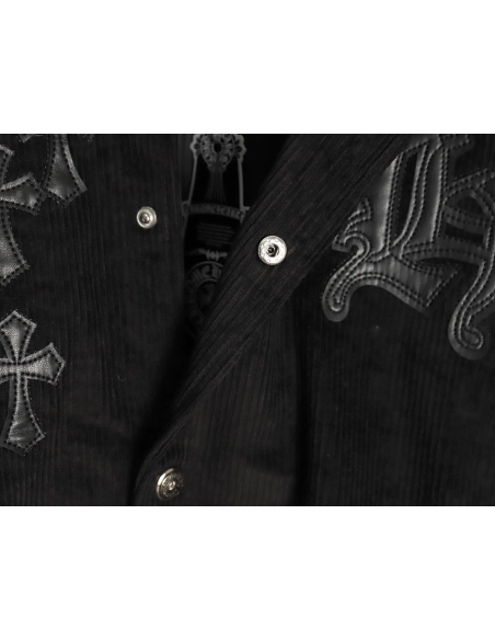 Chrome Hearts embroidered lips patchwork leather baseball jacket,Chrome Hearts
