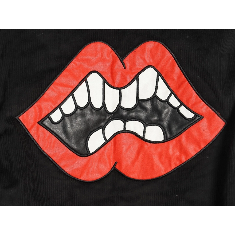Chrome Hearts embroidered lips patchwork leather baseball jacket,Chrome Hearts