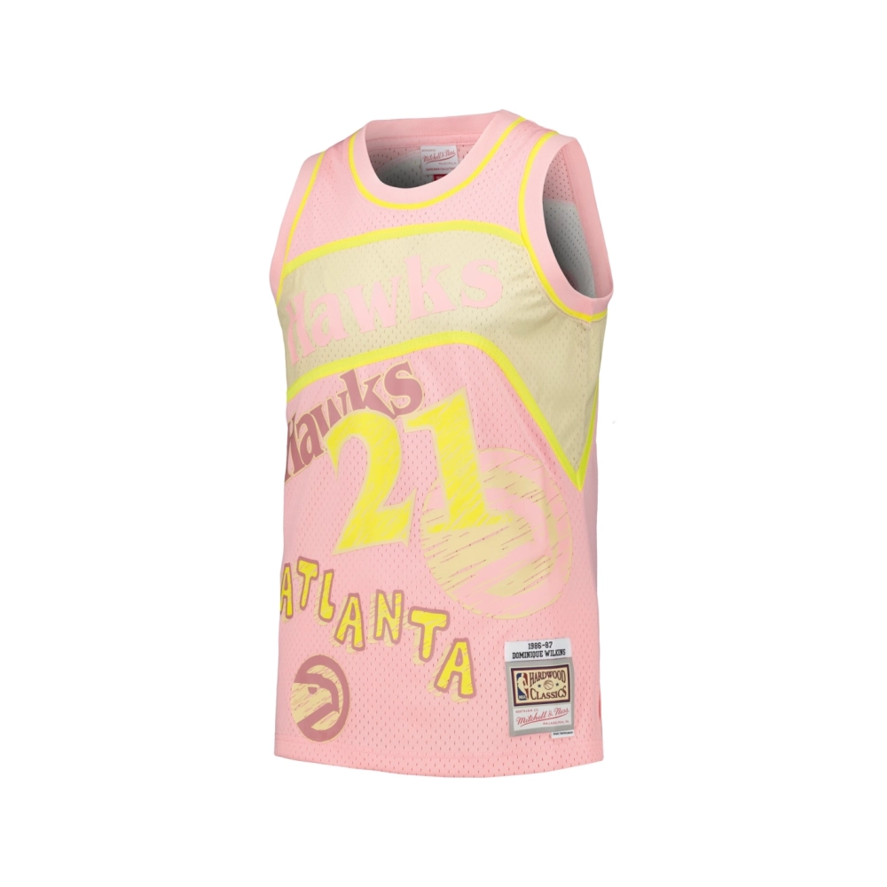 Mens Atlanta Hawks Dominique Wilkins Pink 1986 87 Swingman Sidewalk Sketch Jersey,Atlanta Hawks,NBA,JERSEY with free shipping