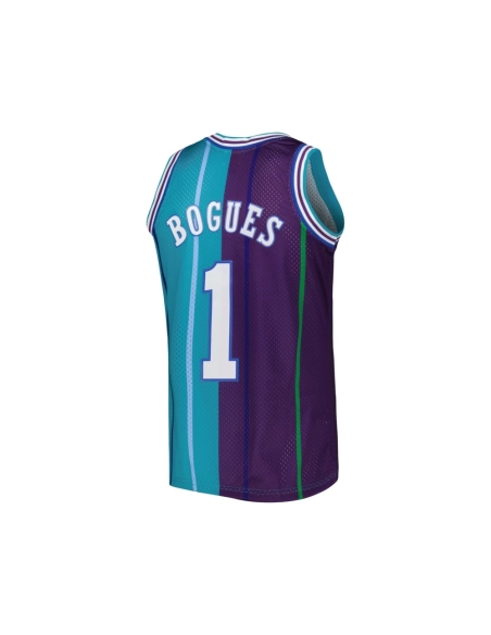 Mens Charlotte Hornets Muggsy Bogues Teal Purple Hardwood Classics 1992 93 Split Swingman Jersey,Charlotte Hornets,NBA,JERSEY wi