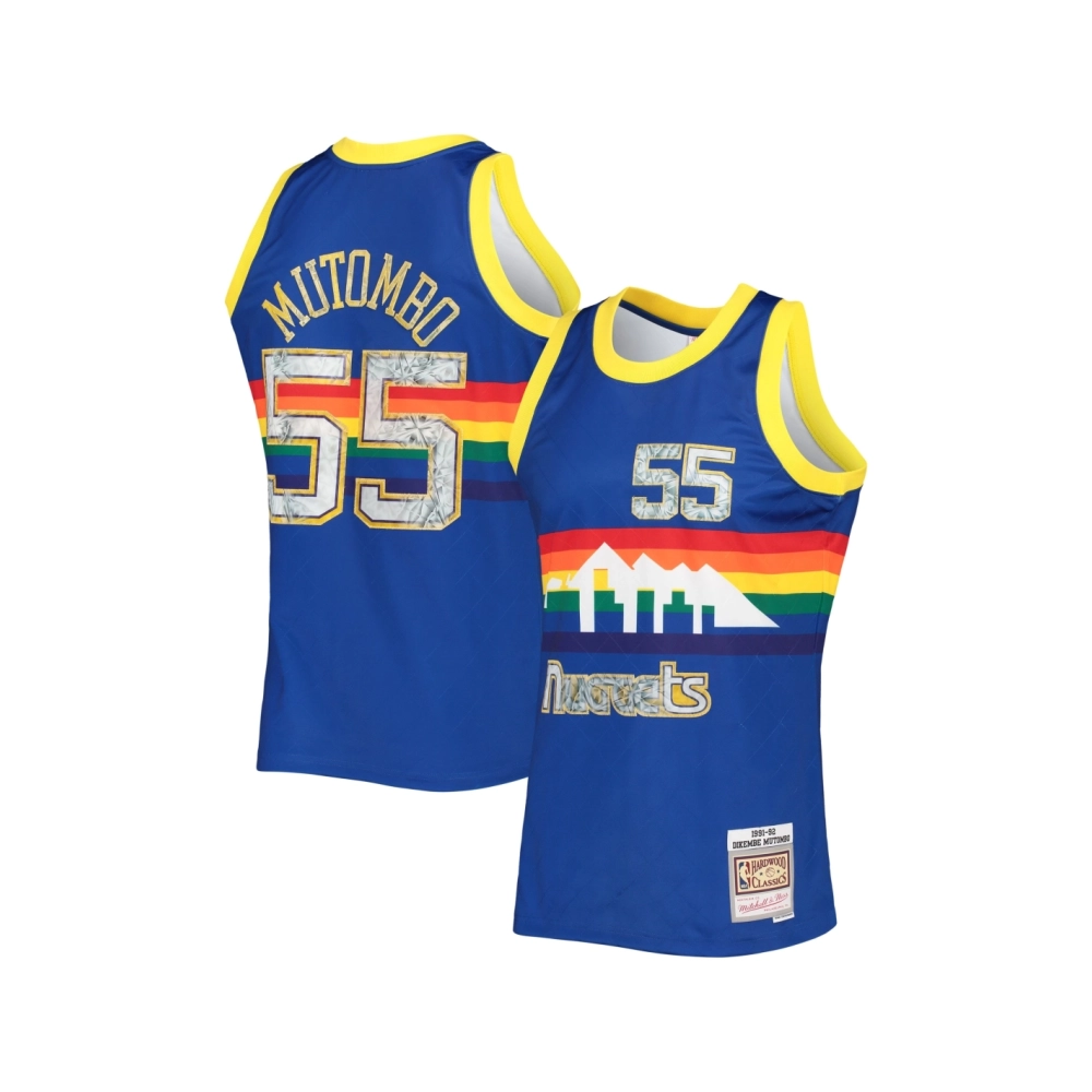 Mens Denver Nuggets Dikembe Mutombo Royal 1996 97 Hardwood Classics NBA 75th Anniversary Diamond Swingman Jersey,Denver Nuggets,
