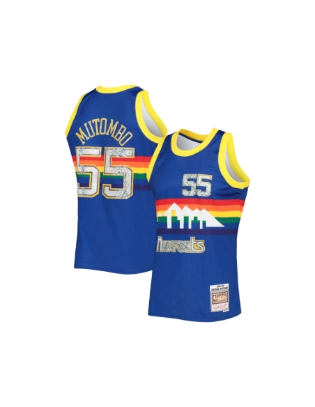 Mens Denver Nuggets Dikembe Mutombo Royal 1996 97 Hardwood Classics NBA 75th Anniversary Diamond Swingman Jersey,Denver Nuggets,