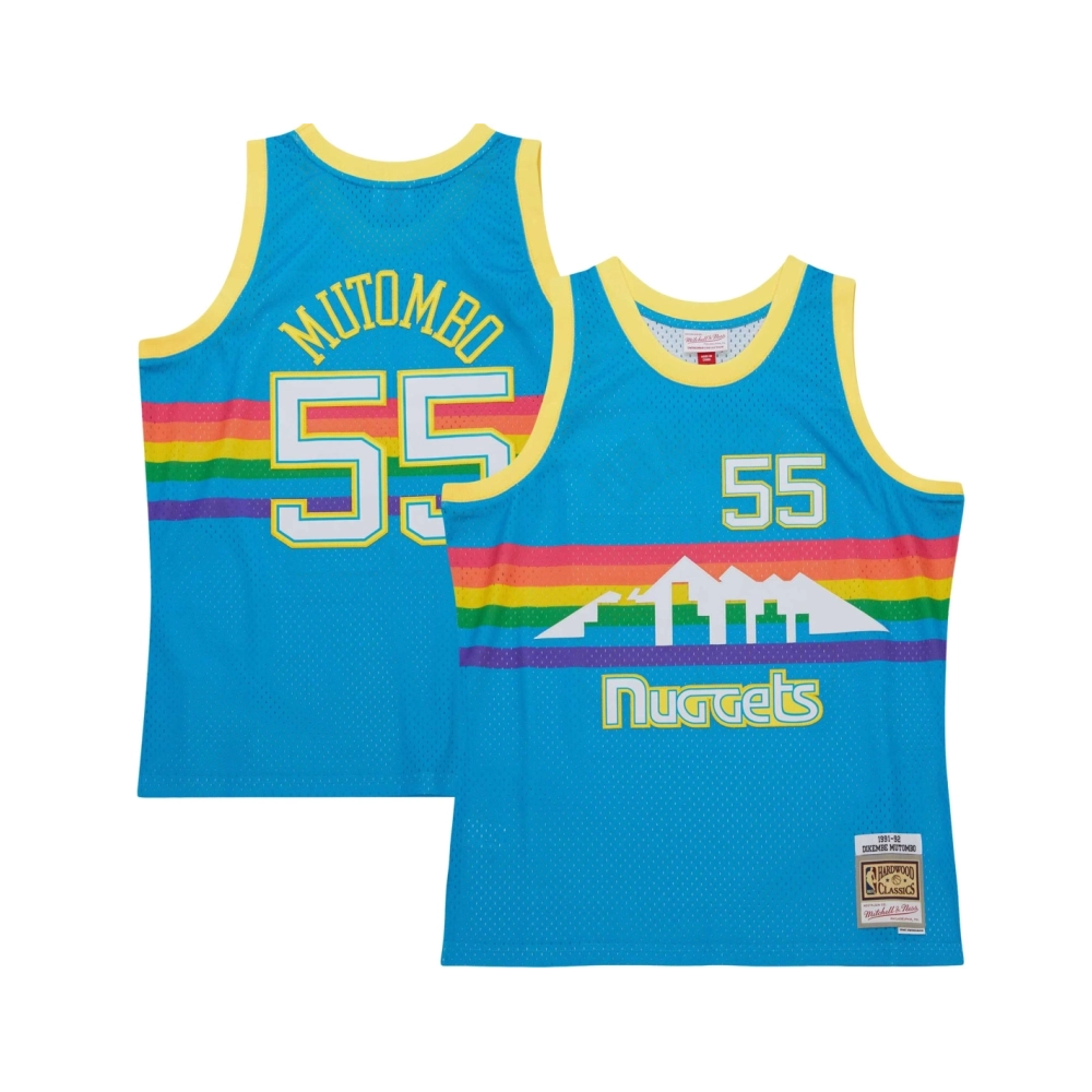 Mens Denver Nuggets Dikembe Mutombo Blue Hardwood Classics 1991 92 Tropical Swingman Jersey,Denver Nuggets,NBA,JERSEY with free 