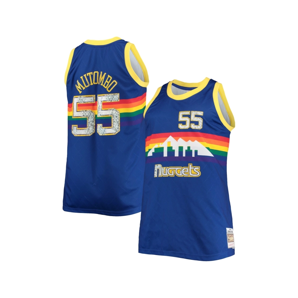Mens Denver Nuggets Dikembe Mutombo Blue Big Tall 1991 92 NBA 75th Anniversary Diamond Swingman Jersey,Denver Nuggets,NBA,JERSEY