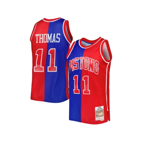 Mens Detroit Pistons Isiah Thomas Blue Red Hardwood Classics 1988 89 Split Swingman Jersey,Detroit Pistons,NBA,JERSEY with free 