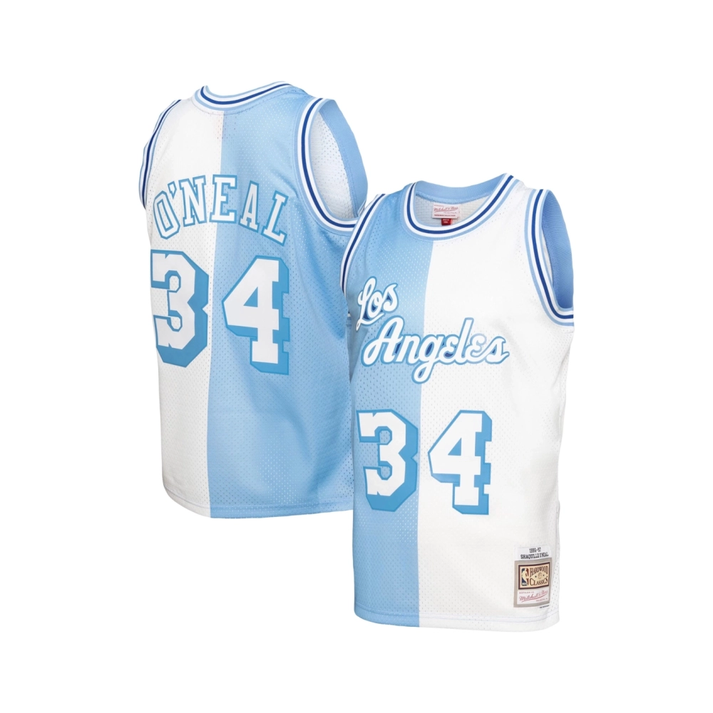Mens Los Angeles Lakers Shaquille ONeal Powder Blue White Big Tall Hardwood Classics 1996 97 Split Swingman Jersey,Los Angeles L
