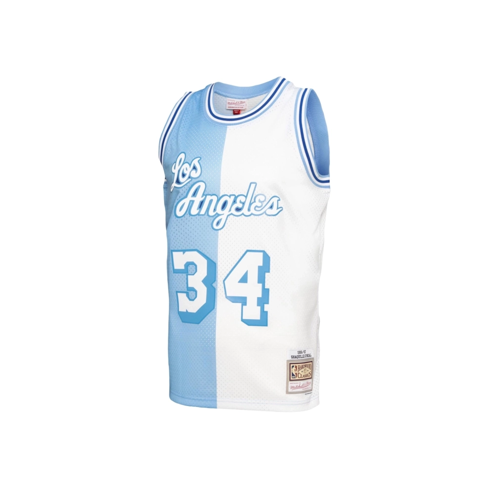 Mens Los Angeles Lakers Shaquille ONeal Powder Blue White Big Tall Hardwood Classics 1996 97 Split Swingman Jersey,Los Angeles L