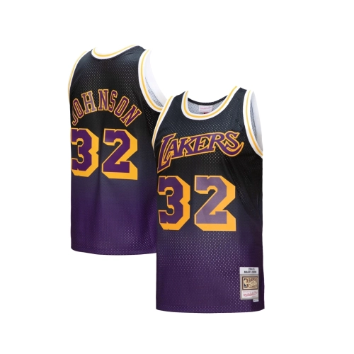 Mens Los Angeles Lakers Magic Johnson Purple Black 1984 85 Hardwood Classics Fadeaway Swingman Player Jersey,Los Angeles Lakers,