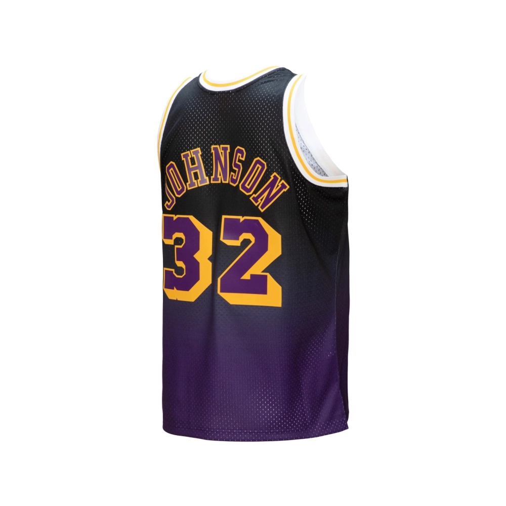 Mens Los Angeles Lakers Magic Johnson Purple Black 1984 85 Hardwood Classics Fadeaway Swingman Player Jersey,Los Angeles Lakers,