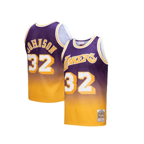 Mens Los Angeles Lakers Magic Johnson Gold Purple 1984 85 Hardwood Classics Fadeaway Swingman Player Jersey,Los Angeles Lakers,N