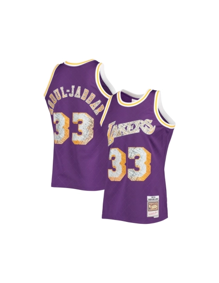 Mens Los Angeles Lakers Kareem Abdul-Jabbar Purple 1996-97 Hardwood Classics NBA 75th Anniversary Diamond Swingman Jersey,Los An