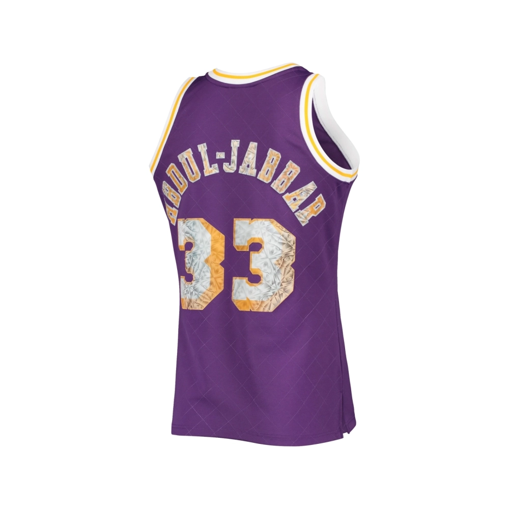 Mens Los Angeles Lakers Kareem Abdul-Jabbar Purple 1996-97 Hardwood Classics NBA 75th Anniversary Diamond Swingman Jersey,Los An