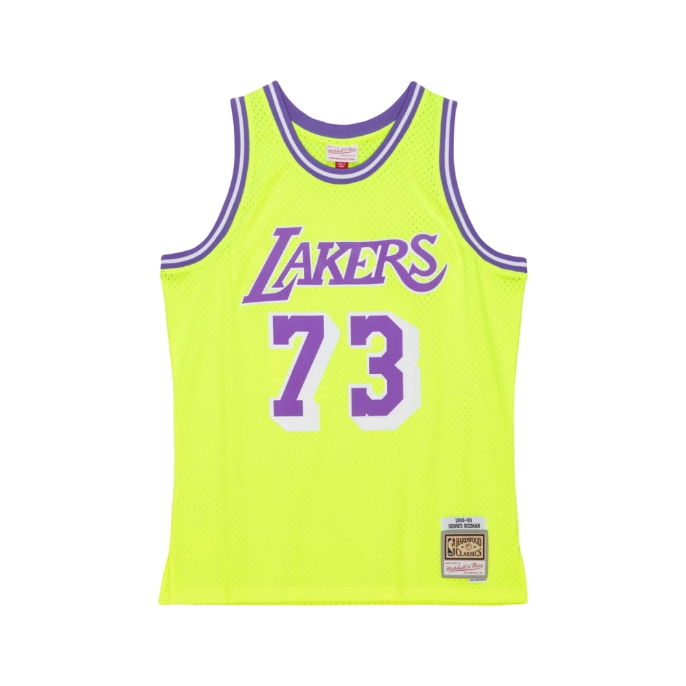 Mens Los Angeles Lakers Dennis Rodman Neon Yellow Hardwood Classics 1998 99 Tropical Swingman Jersey,Los Angeles Lakers,NBA,JERS
